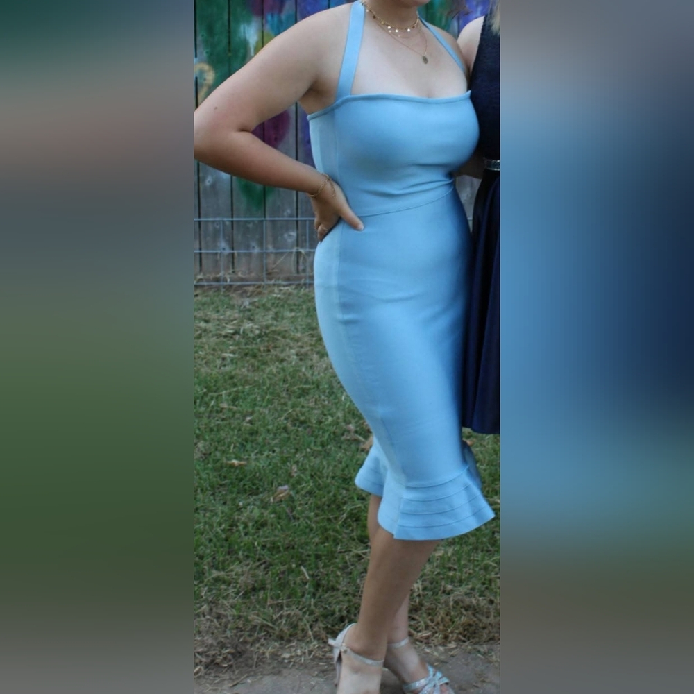 Elegant Blue Halter Bandage Dress